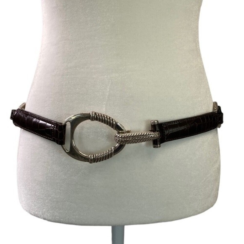Brighton Patent Moc Croc Leather Embossed Chain Belt Oval Silver Hook Buckle